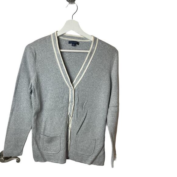 Tommy Hilfiger Grey V-Neck Knit Cardigan Sweater Women's Size L - Picture 1 of 5